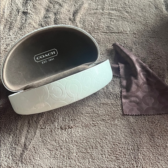 Coach Embossed White Glasses Case with Brown Cloth - Picture 1 of 4
